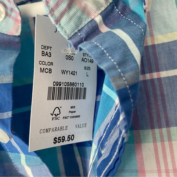 J. Crew Plaid Flex Washed Mens Blue Button Down Shirts NWTs size large - Picture 7 of 7